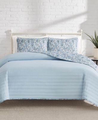 Soft Floral Reversible Design 3-Pc Quilt Set, Full/Queen