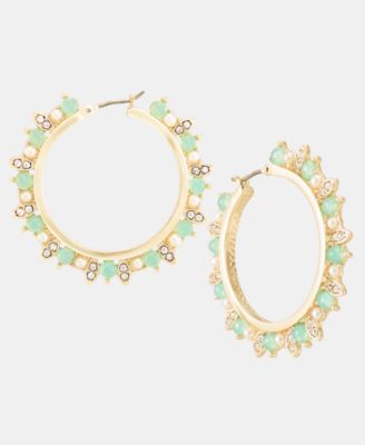 Medium Crystal & Imitation Pearl Beaded Hoop Earrings, 1.52" 