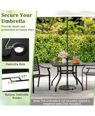 Outdoor Dining Table for 4 37 Inches Square Patio Bistro Dining Table w/ 1.57'' Umbrella Hole and Metal Frame