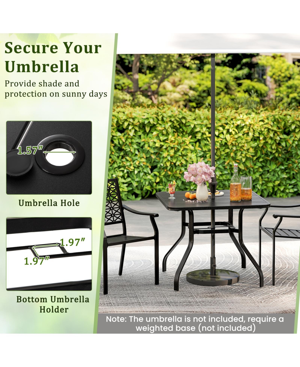 Gymax Outdoor Dining Table for 4 37 Inches Square Patio Bistro Dining Table w/ 1.57'' Umbrella Hole and Metal Frame