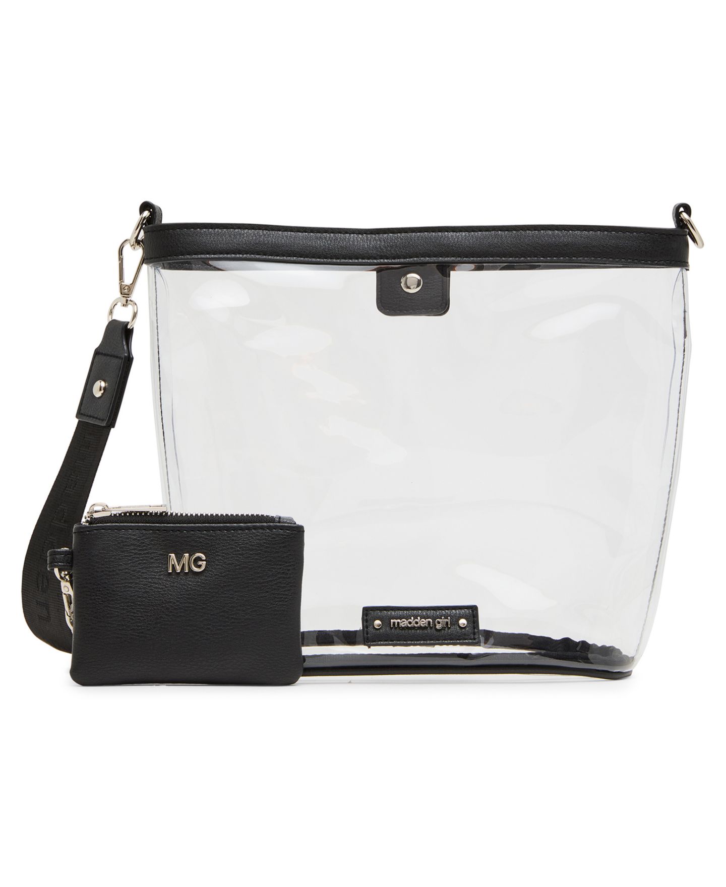 Женская сумка Madden Girl Cleo Clear Vinyl Small Bucket Crossbody, цвет: Чёрный — фото 1