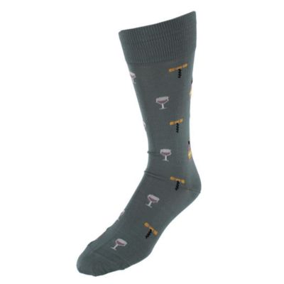 Men's I'll Drink to That Wine Glass and Bottle Novelty Mid Calf Mercerized Cotton Sock (1 Pair)