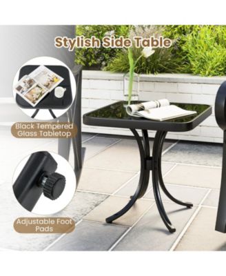 3 Piece Patio Rocking Set 2 Rocking Chairs w/ Tempered Glass Side Table