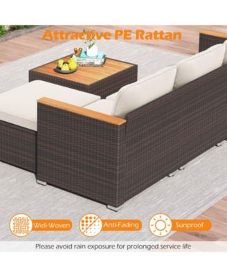 Set Of 5 Wicker Conversation Set Patio Rattan Chair & Coffee Table Set for Porch