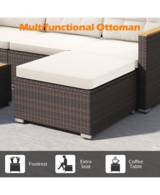 Set Of 5 Wicker Conversation Set Patio Rattan Chair & Coffee Table Set for Porch