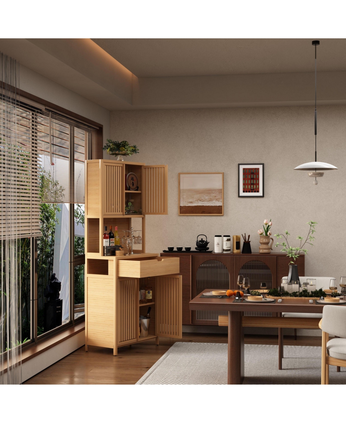 Boyel Living 72-Inch Tall Double-Door Bamboo High-Capacity Storage Cabinet