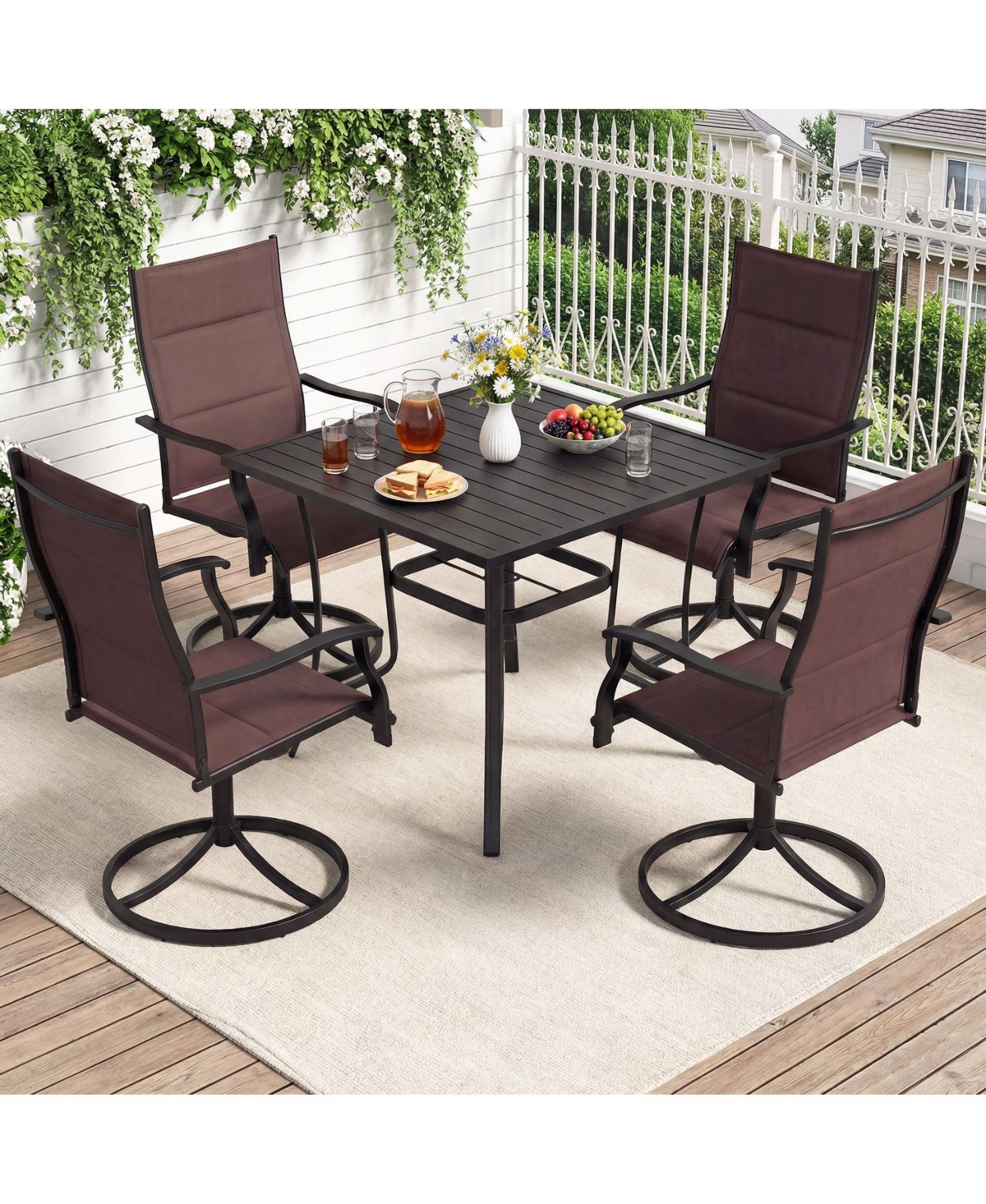 Gymax Padded Patio Swivel Chairs Set of 4 Ergonomic Outdoor Dining