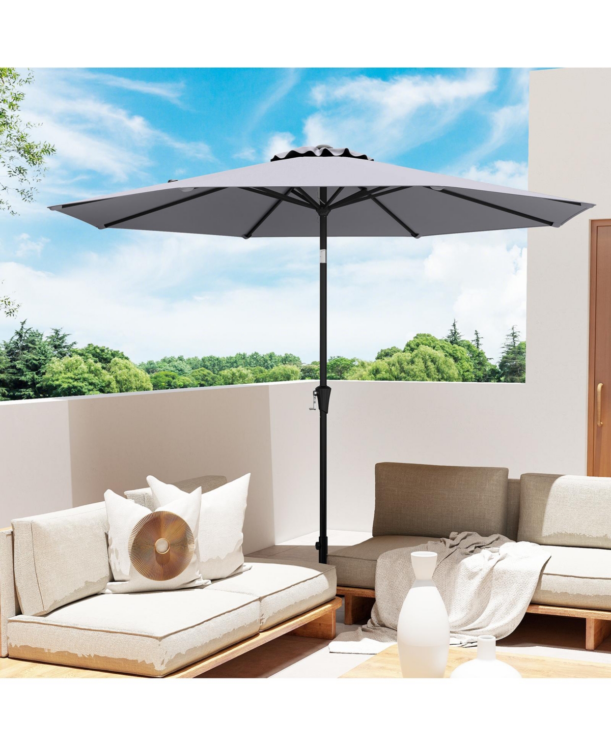 Gymax Patio Heavy Duty Market Umbrella w/ Tilt Mechanism Crank Handle 8 Sturdy Ribs Outdoor