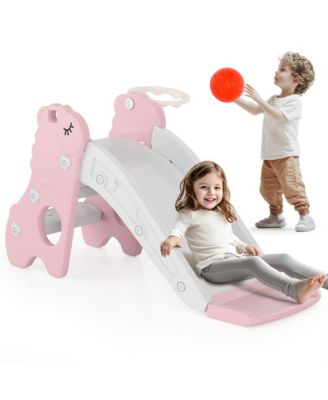 3-in-1 Foldable Toddler Slide with Climb & Basketball Hoop – Safe Triangle Structure