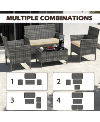 Set Of 8 Patio Furniture Set w/Washable Cushions & Tempered Glass Coffee Table
