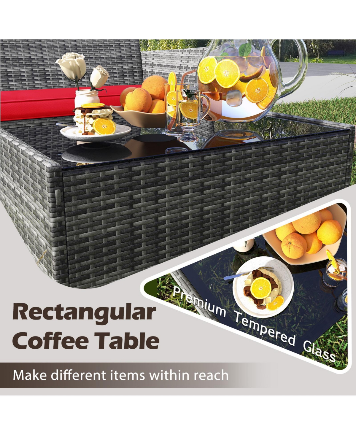 Gymax Set Of 8 Patio Furniture w/Washable Cushions and Tempered Glass Coffee Table