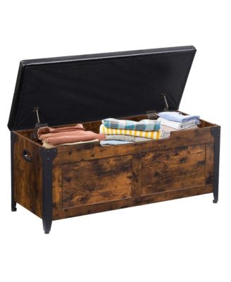39.4" Retro Wooden Storage Chest - 2 Safety Hinges 300LBS Capacity Ottoman Bench, Easy Assembly