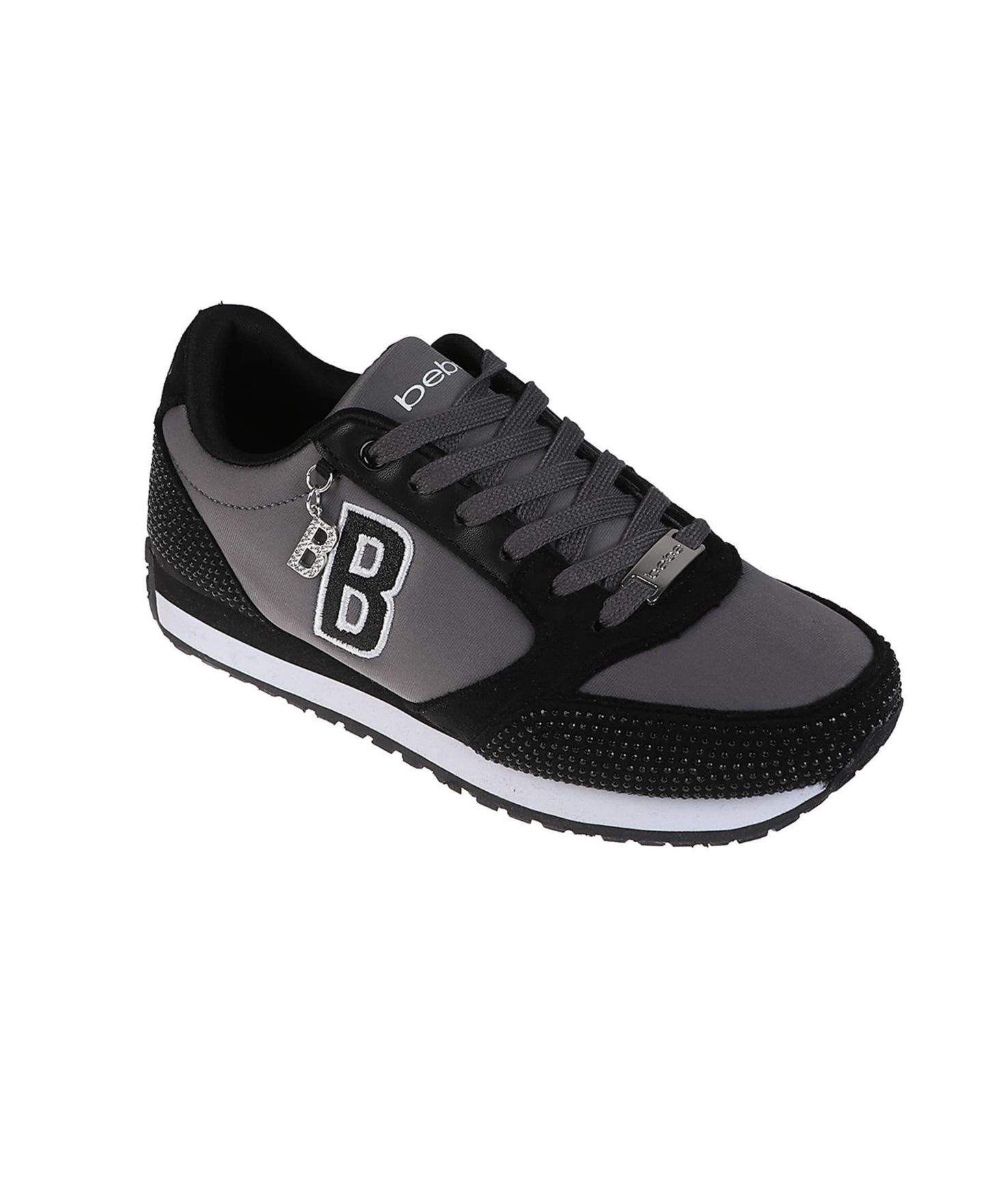 Женские кроссовки Bebe Sneaker with Embellised Upper and Dangle Charm, цвет: Чёрный / Серый — фото 1