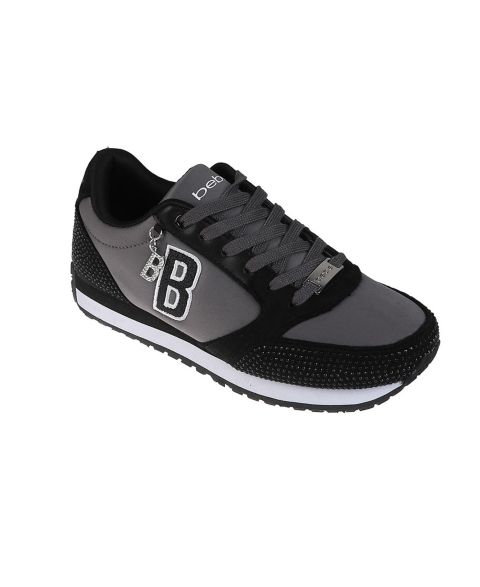 Женские кроссовки Bebe Sneaker with Embellised Upper and Dangle Charm, цвет: Чёрный / Серый