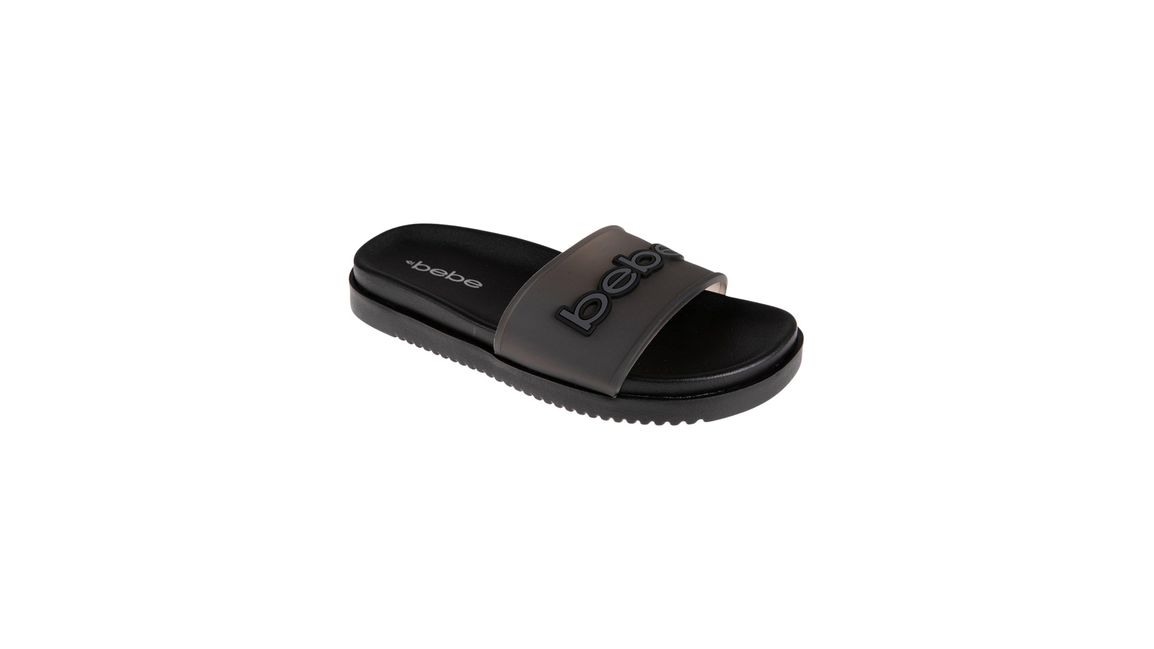 bebe Women's Sandal with Translucent Upper and Rubber Logo Patch
