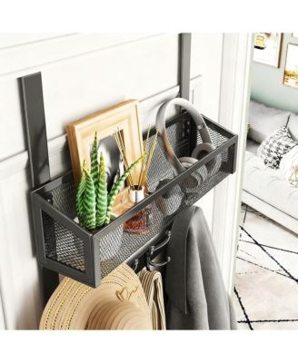 Stainless Steel Over Door Hook with Basket & 16 Hooks for Coats, Towels, Keys