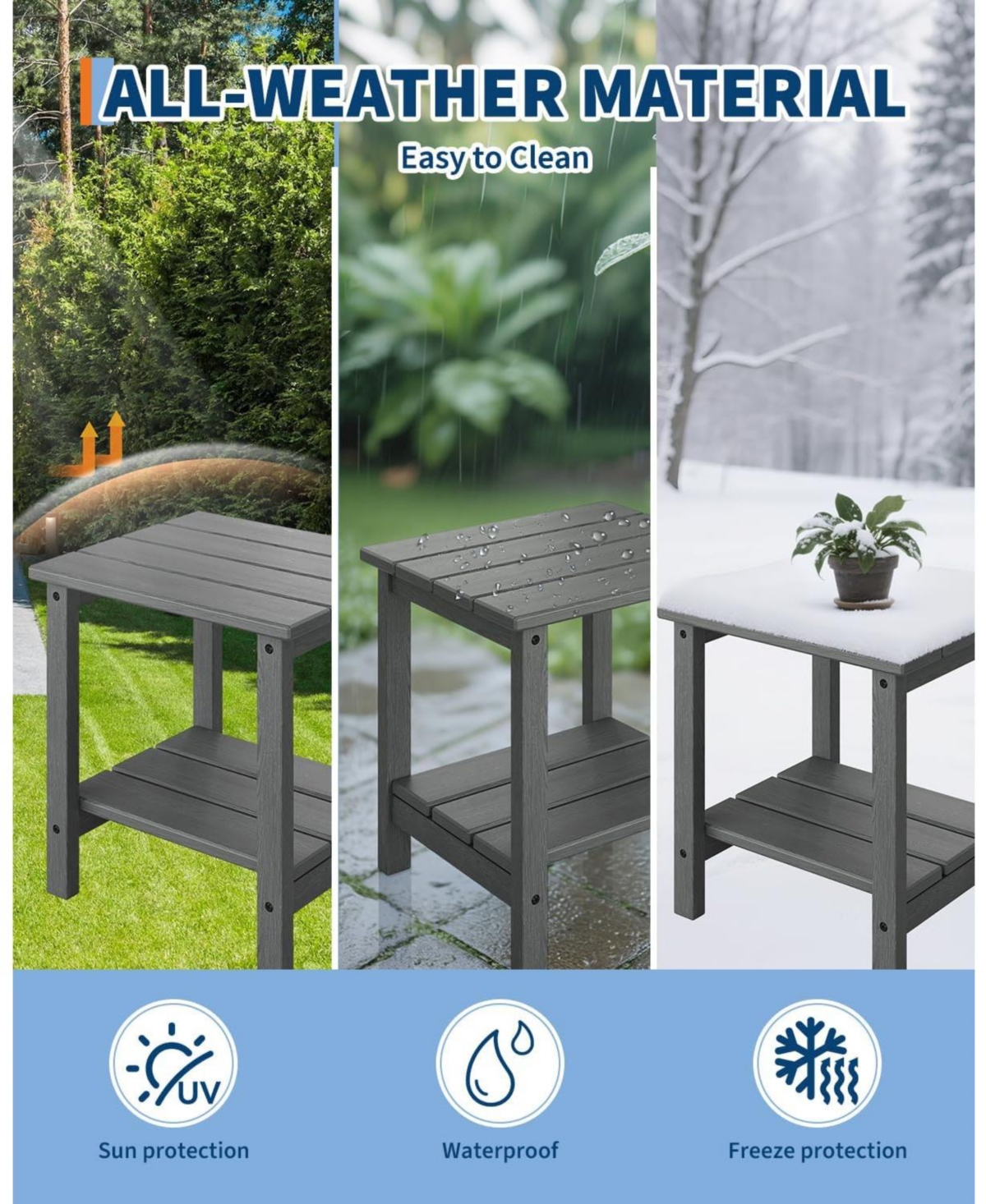 gaomon Outdoor Side Table Hdpe All Weather Resistant Patio Side Tables for Outside, End Table for Patio Pool Deck Indoor Backyard