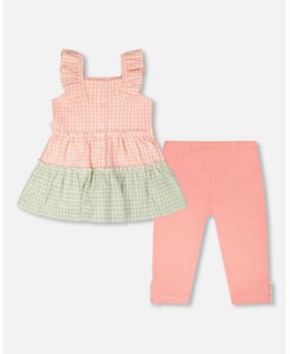 Big Girls Tunic and Capri Set Coral Gingham