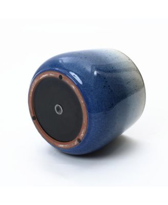 Decorative Blue Ombre Planter, 9.65" Tall Ceramic Pot for Tabletop or Patio