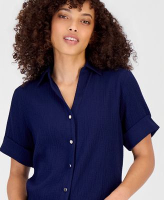 Petite Short-Sleeve Button-Front Shirt 