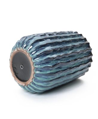 Verdant Rise Ribbed Ceramic Planter, Coastal Gradient Decorative Pot for Indoor/Outdoor Decor