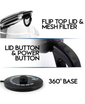 1.7L Glass Electric Kettle with Blue LED Light - Borosilicate Glass Hot Water Kettle Electric