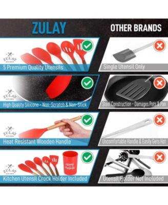 5-Piece Non-Stick Silicone & Acacia Wood Cooking Utensil Set with Holder