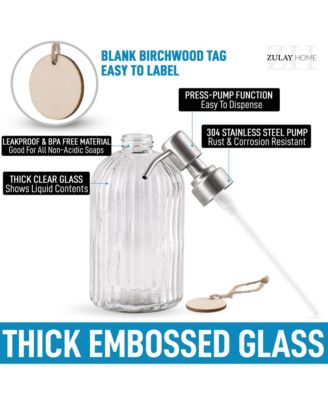 16oz Glass Hand Soap Dispenser for Bathroom - Easy Press-Pump Bathroom Soap Dispenser with Birchwood Tag