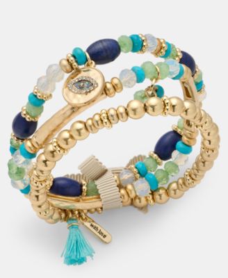 3-Pc. Set Evil Eye Charm Beaded Stretch Bracelets 