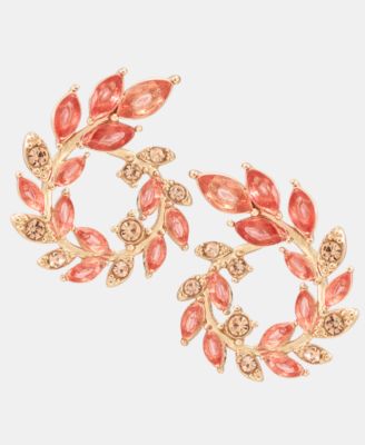 Gold-Tone Faux Coral Open Leaf Wreath Earrings
