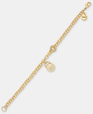 Gold-Tone Drama Crystal Logo Charm Flex Bracelet 