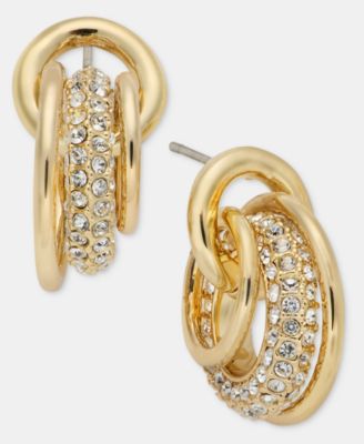 Gold-Tone Crystal Pav&eacute; Shaky Ring Doorknocker Earrings