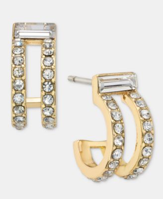 Gold-Tone Crystal Stone Pav&eacute; C Hoop Earrings