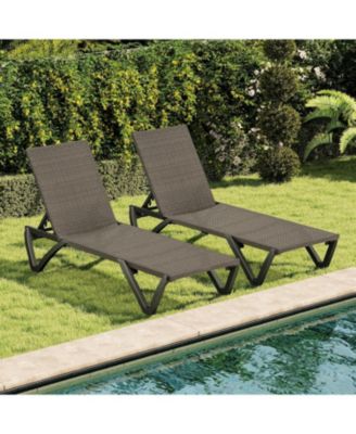 Pool Lounge Chairs Set of 2, Wicker Adjustable Outdoor Chaise Lounge with Wheels, Poolside Chairs