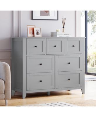 Dresser with 7 Deep Drawers for Bedroom, Farmhouse Wood Storage Chest with Gold Handles