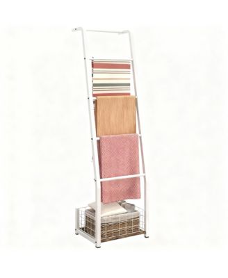 Rustic 5-Tier Blanket Ladder with Basket for Living Room & Bedroom
