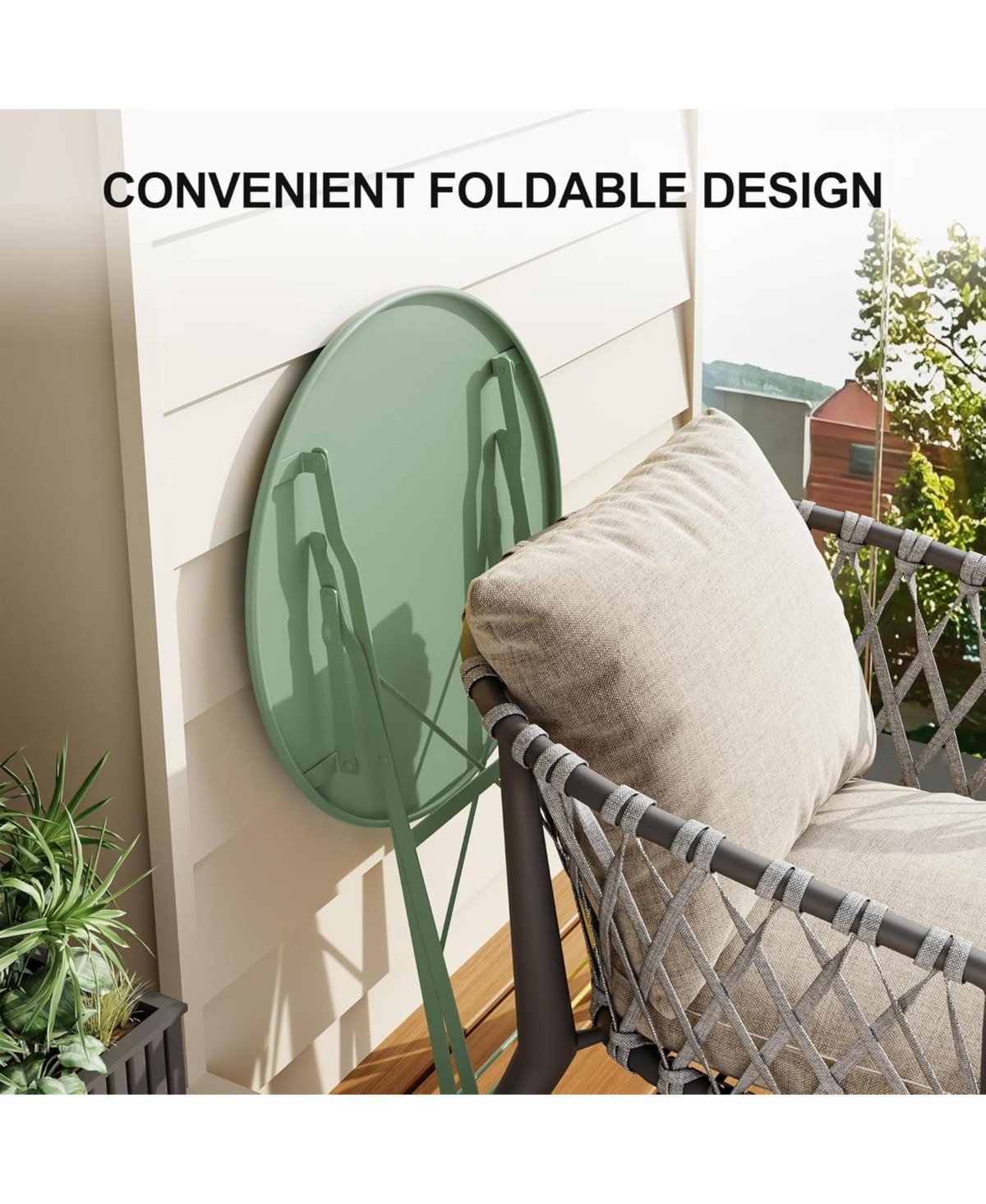 gaomon 3 Piece Patio Bistro Set with Round Table & Folding Chairs, Compact Outdoor Furniture for Porch, Balcony, Garden