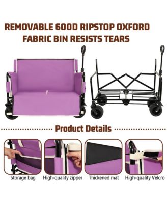 Convertible Folding Wagon Cart - Heavy-Duty Utility Wagon with Bench Seat, All-Terrain Wheels and Storage for Camping, Beach, Garden