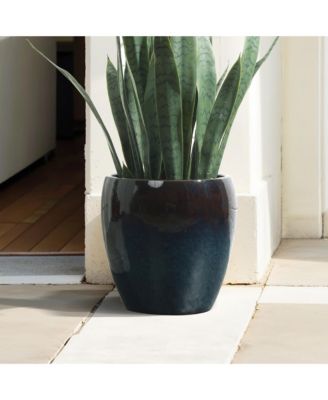 Midnight Flame Glazed Ceramic Planter, 12" Round Gradient Pot for Indoor/Outdoor