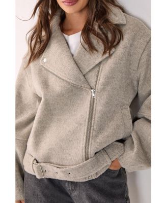 Women's Oversized Brushed Belted Biker Jacket