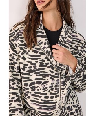 Women's Denim Animal Print Biker Jacket