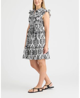 Women's Belted Ruffle Sleeve Tiered Dress