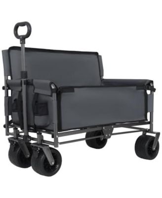 Convertible Folding Wagon Cart - Heavy-Duty Utility Wagon with Bench Seat, All-Terrain Wheels and Storage for Camping, Beach, Garden
