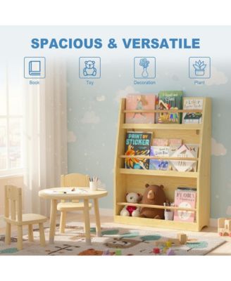 Kids Bookshelf - 3-Tier Organizer for Books and Toys, Multifunctional Book Rack Display Stand for Playroom, Nursery and Classrooms