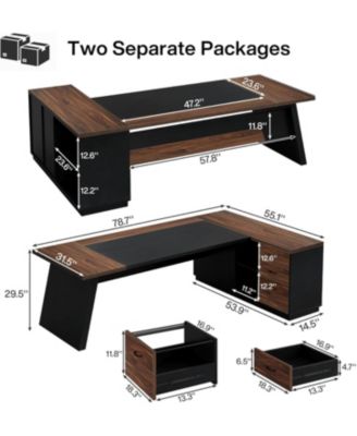 78" L-Shaped Executive Desk, with Drawers and Lateral File Cabinet