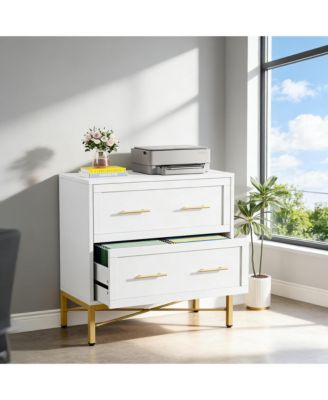 2-Drawer File Cabinet with Adjustable Rails, Modern Sleek Office Storage Cabinet with Gold Metal Handle for Letter/Legal/A4 Size