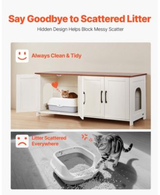 47.2" Hidden Litter Box Cabinet with 4 Doors & 2 Entries - Multi-Cat Wooden Washroom Furniture