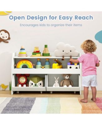 Kids Toy Storage Organizer Wooden Bookcase with 2 Movable Drawers