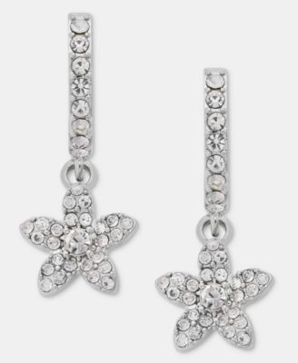 Crystal Flower Charm Huggie Hoop Earrings