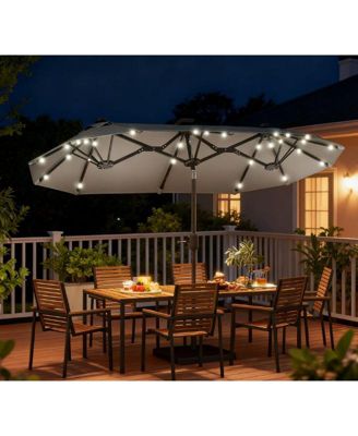 Spacious Outdoor Umbrella,Double-sided Outdoor Patio Umbrella,with Solar Lights and Base,Dining Table Umbrella Push Button Tilt